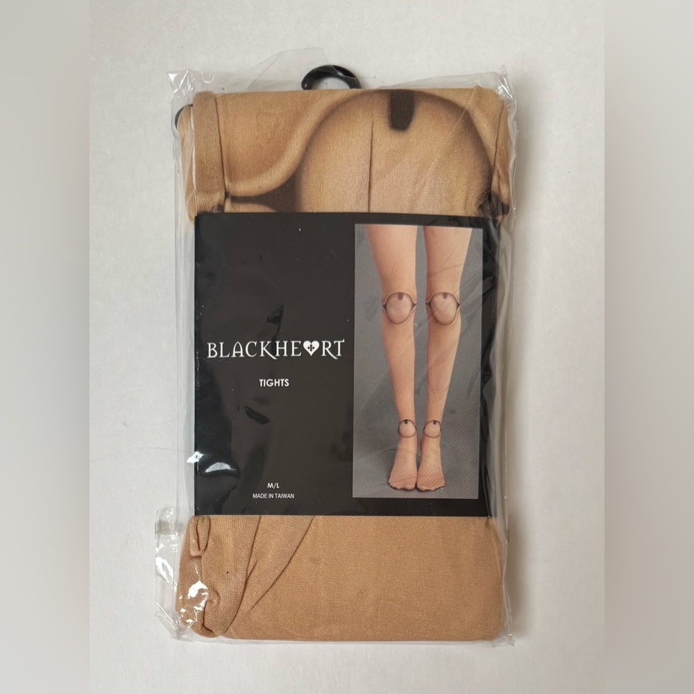 Black heart Tights Halloween Cosplay Tan Faux Ripped Size Medium / Large New
